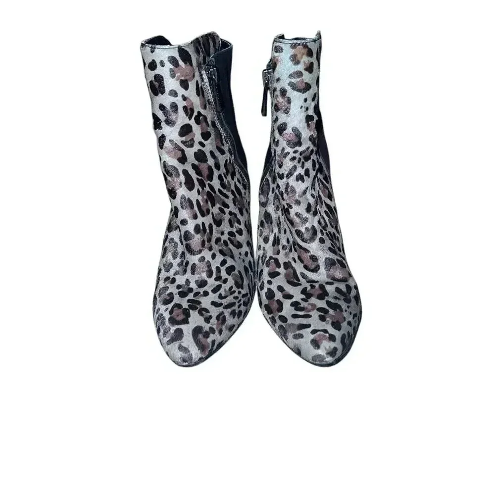 Vince Camuto Cone Heel Calf Hair Animal Print Leather Ankle  Sz 9.5 Mob Wife